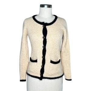 MADEWELL X ALEXA CHUNG Cream Black Knit Button Down Cardigan Sweater XS
